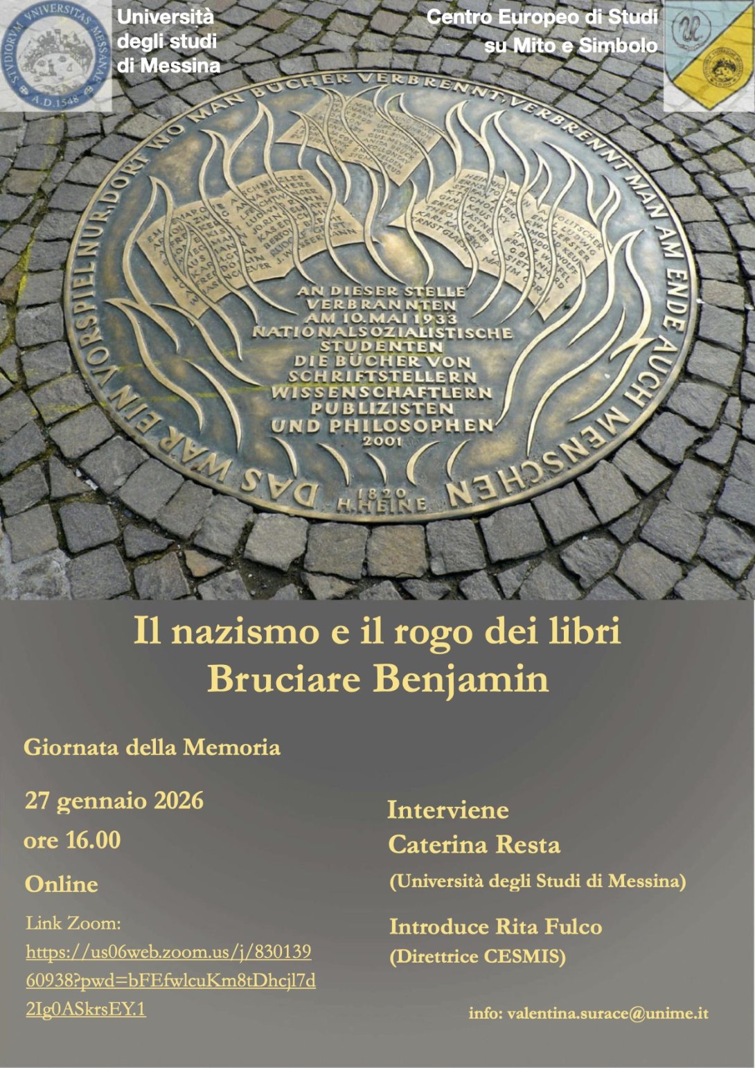 Giornata della Memoria 2026 Rogo dei libri Walter Benjamin